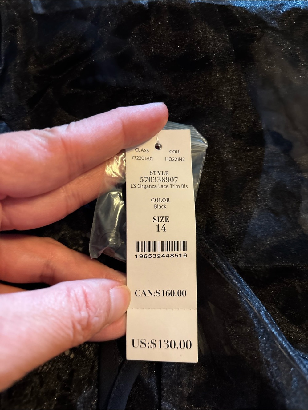 NWT White House Black Market Sheer Organza Lace Trim Blouse Sz 14 Black - Picture 4 of 9